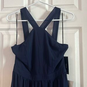 Navy cross strap halter style dress from Lulus.